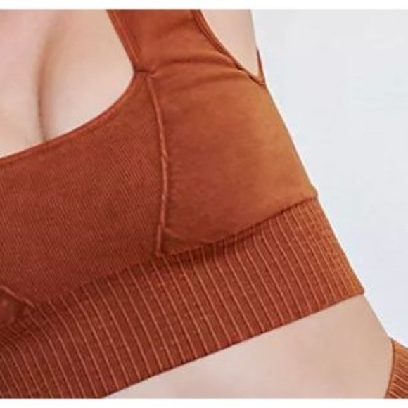 NEW FREE PEOPLE SQUARE NECK GOOD KARMA RUSTY BROWN BRA CROP TOP SZ:XS/S M/L NWOT - Picture 7 of 9